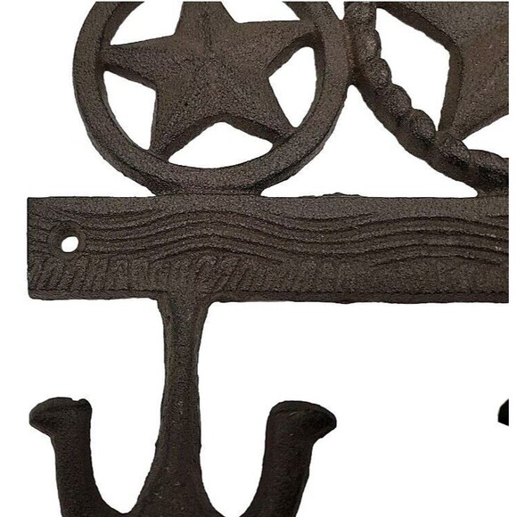Cast Iron Texas Stars Rings Wall Hook Rack Key Towel Coat Hanger Rustic Brown - Picture 3 of 8